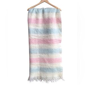 Toison D’or 51” x 70” Mohair Pink Blue Off White Throw Blanket Made In France